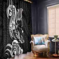 Hawaiian Manta Rays Window Curtain Tribal Hibiscus Polynesian Tattoos Black Color - Polynesian Pride