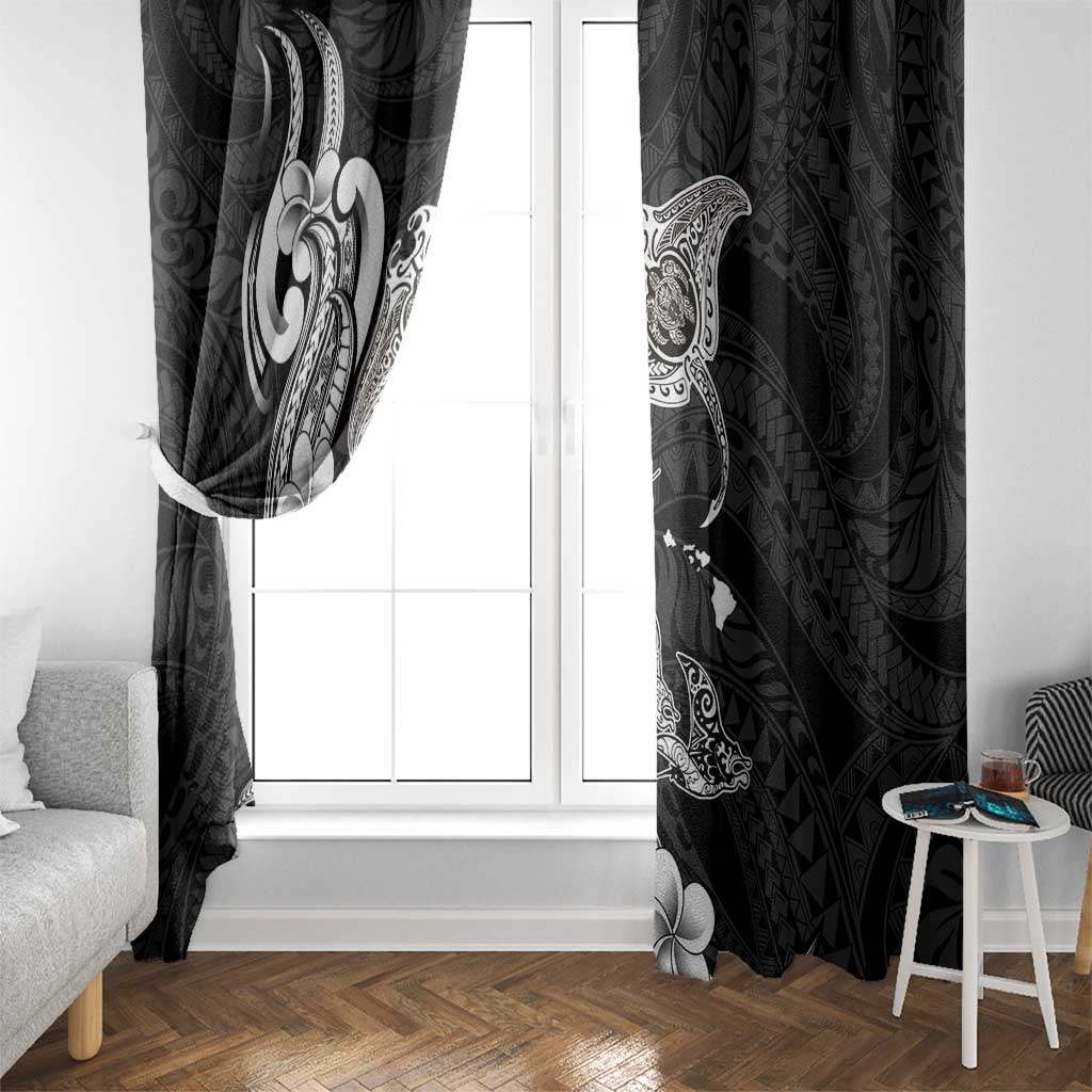 Hawaiian Manta Rays Window Curtain Tribal Hibiscus Polynesian Tattoos Black Color - Polynesian Pride