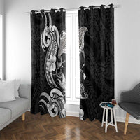 Hawaiian Manta Rays Window Curtain Tribal Hibiscus Polynesian Tattoos Black Color - Polynesian Pride