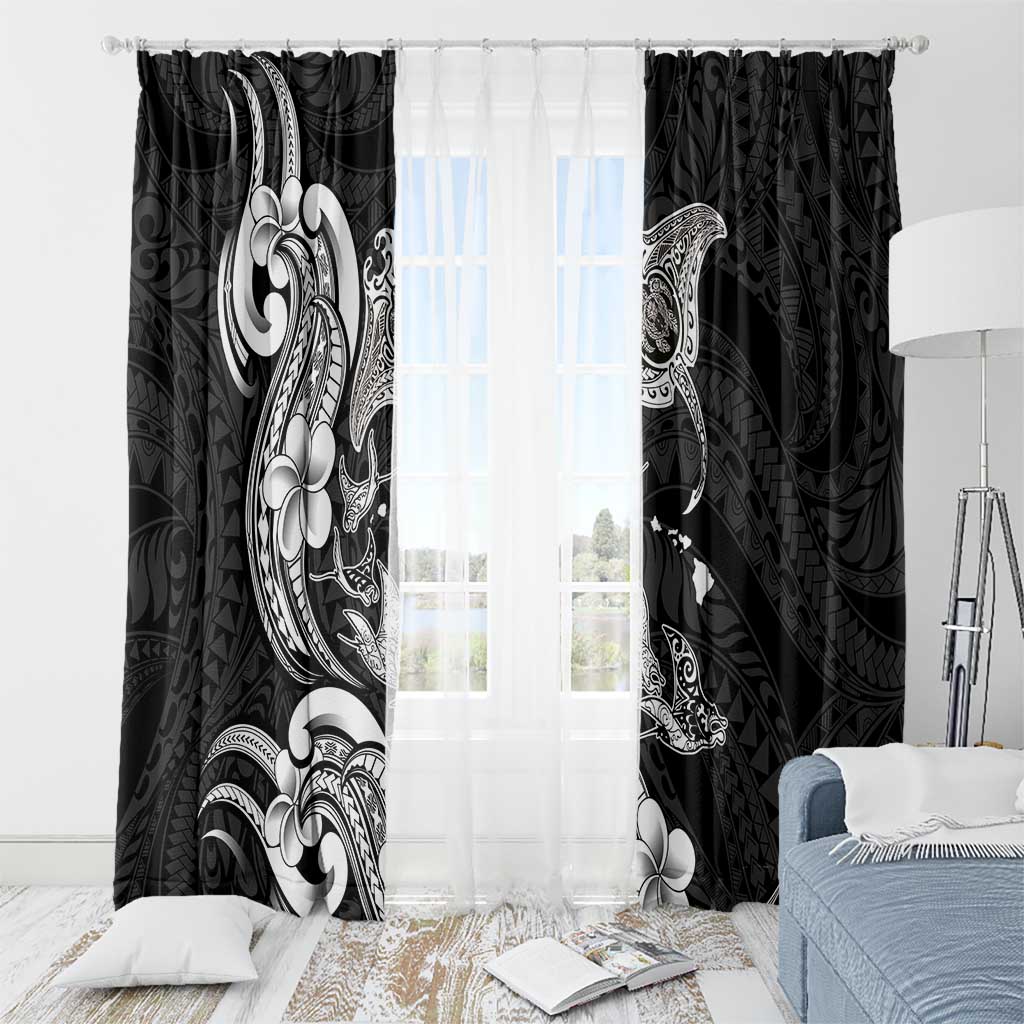 Hawaiian Manta Rays Window Curtain Tribal Hibiscus Polynesian Tattoos Black Color - Polynesian Pride