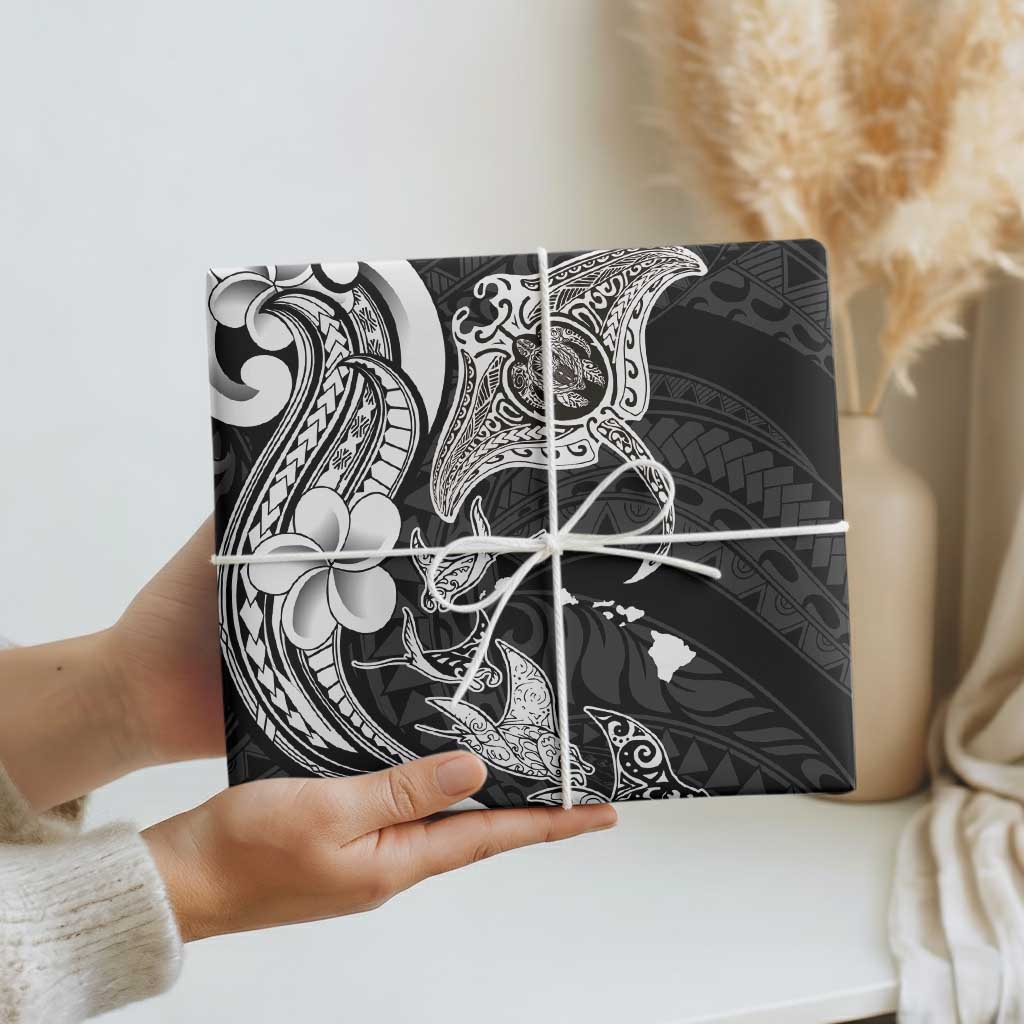 Hawaiian Manta Rays Wrapping Paper Tribal Hibiscus Polynesian Tattoos Black Color - Polynesian Pride