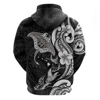Hawaiian Manta Rays Zip Hoodie Tribal Hibiscus Polynesian Tattoos Black Color - Polynesian Pride