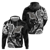 Hawaiian Manta Rays Zip Hoodie Tribal Hibiscus Polynesian Tattoos Black Color - Polynesian Pride