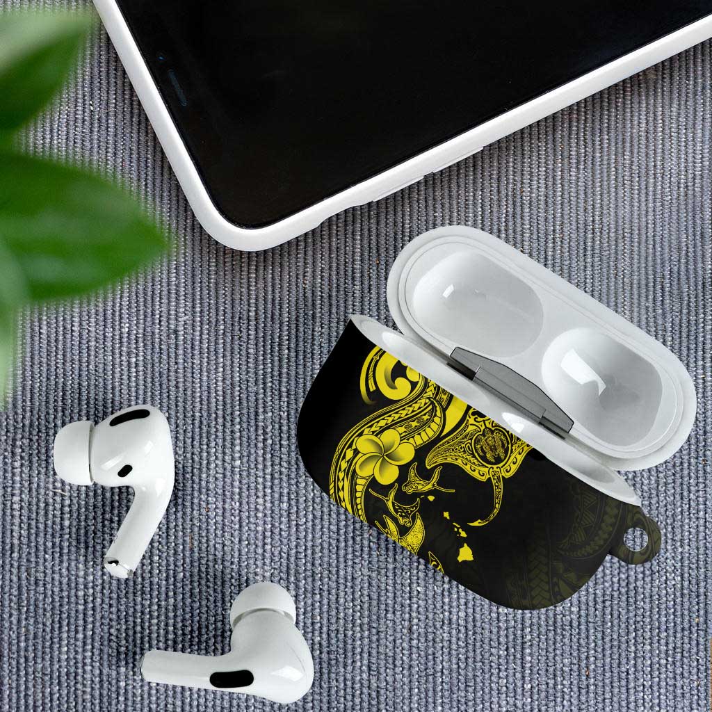 Hawaiian Manta Rays AirPods Case Tribal Hibiscus Polynesian Tattoos Yellow Color - Polynesian Pride