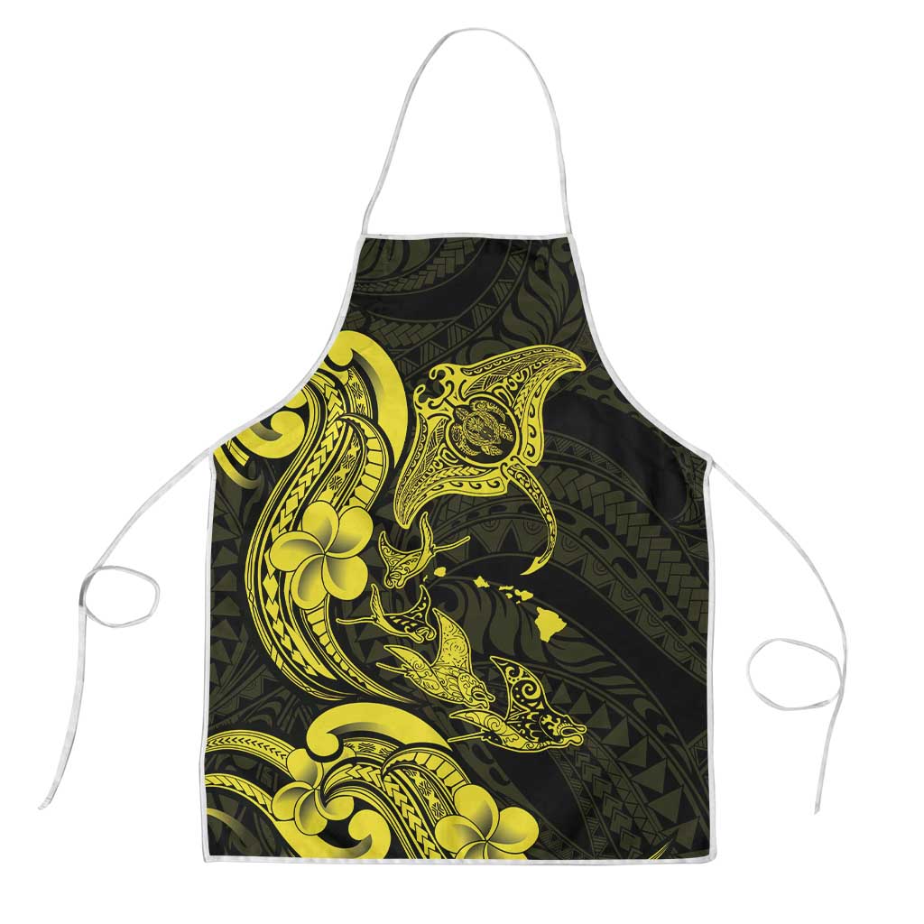 Hawaiian Manta Rays Apron Tribal Hibiscus Polynesian Tattoos Yellow Color - Polynesian Pride