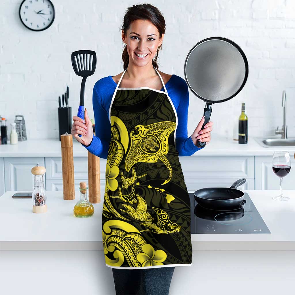 Hawaiian Manta Rays Apron Tribal Hibiscus Polynesian Tattoos Yellow Color - Polynesian Pride