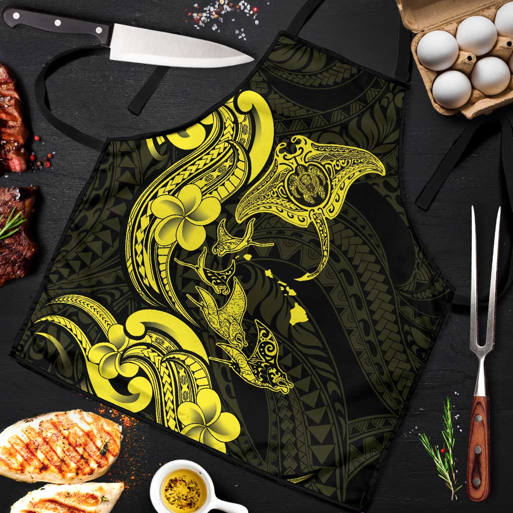 Hawaiian Manta Rays Apron Tribal Hibiscus Polynesian Tattoos Yellow Color - Polynesian Pride