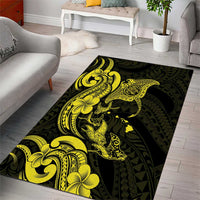 Hawaiian Manta Rays Area Rug Tribal Hibiscus Polynesian Tattoos Yellow Color - Polynesian Pride