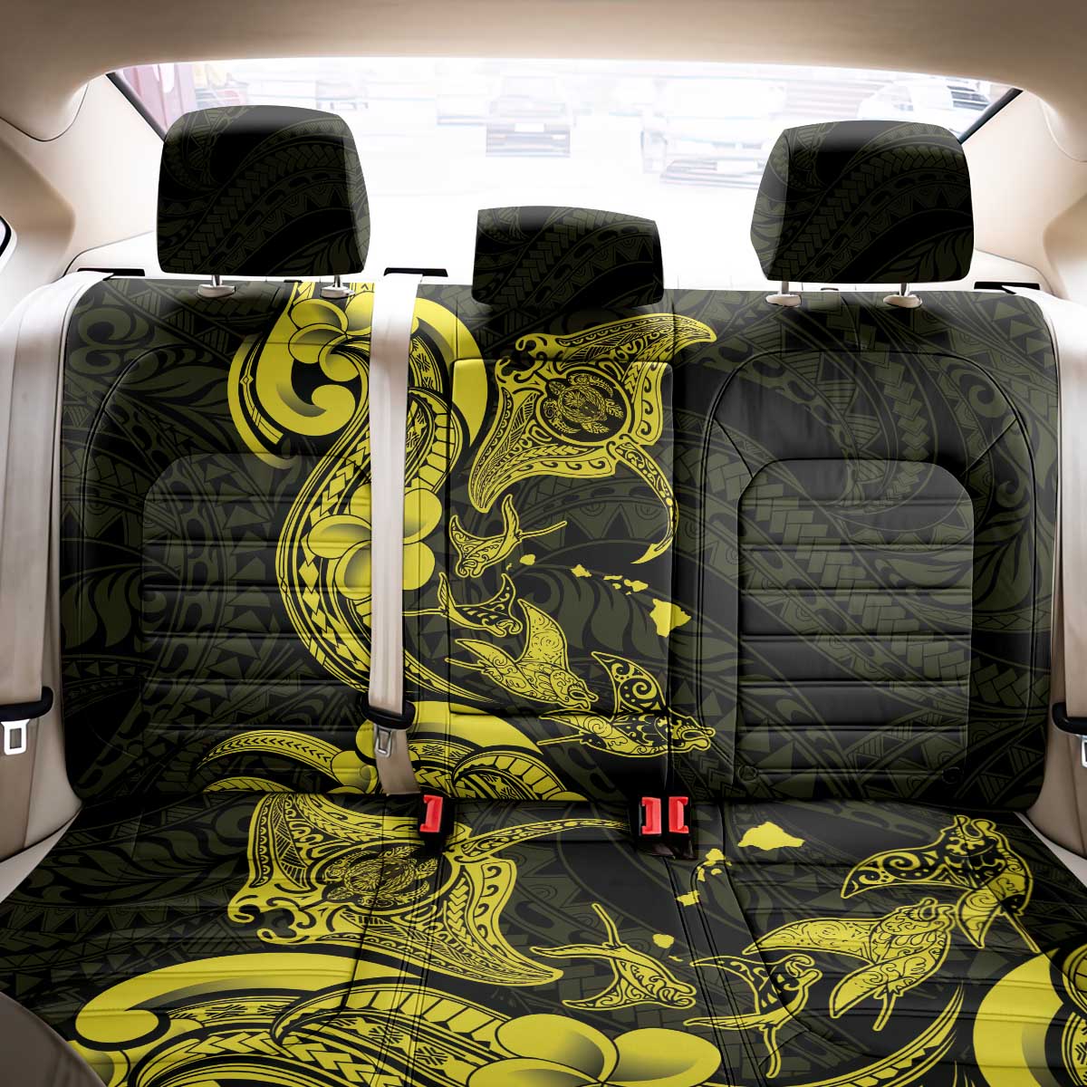 Hawaiian Manta Rays Back Car Seat Cover Tribal Hibiscus Polynesian Tattoos Yellow Color - Polynesian Pride