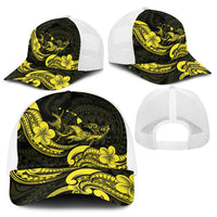 Hawaiian Manta Rays Baseball Net Cap Tribal Hibiscus Polynesian Tattoos Yellow Color - Polynesian Pride