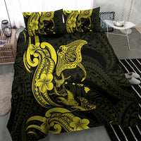Hawaiian Manta Rays Bedding Set Tribal Hibiscus Polynesian Tattoos Yellow Color - Polynesian Pride