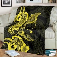 Hawaiian Manta Rays Blanket Tribal Hibiscus Polynesian Tattoos Yellow Color - Polynesian Pride