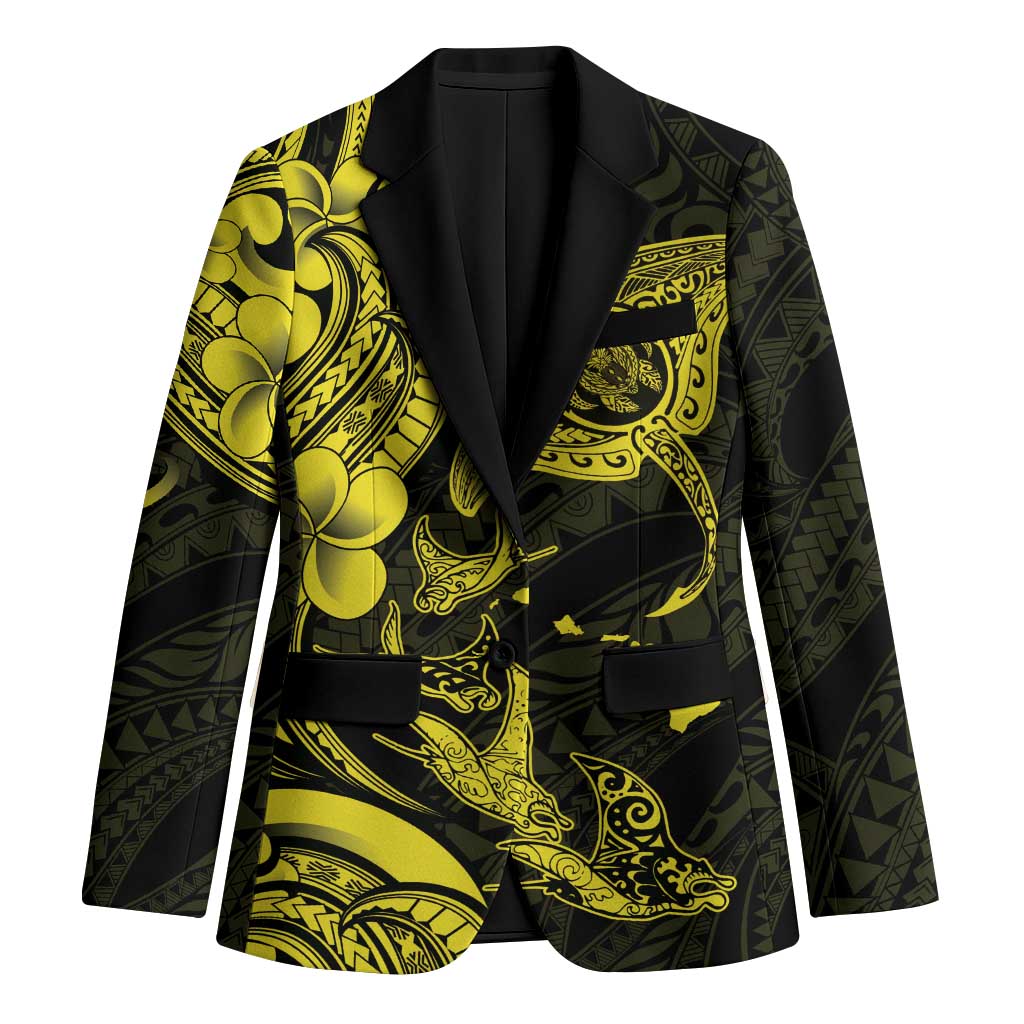 Hawaiian Manta Rays Blazer Tribal Hibiscus Polynesian Tattoos Yellow Color - Polynesian Pride
