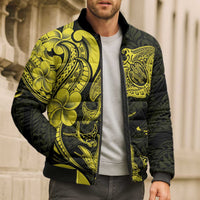 Hawaiian Manta Rays Bomber Puffer Jacket Tribal Hibiscus Polynesian Tattoos Yellow Color - Polynesian Pride