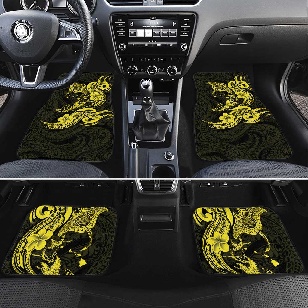 Hawaiian Manta Rays Car Mats Tribal Hibiscus Polynesian Tattoos Yellow Color - Polynesian Pride