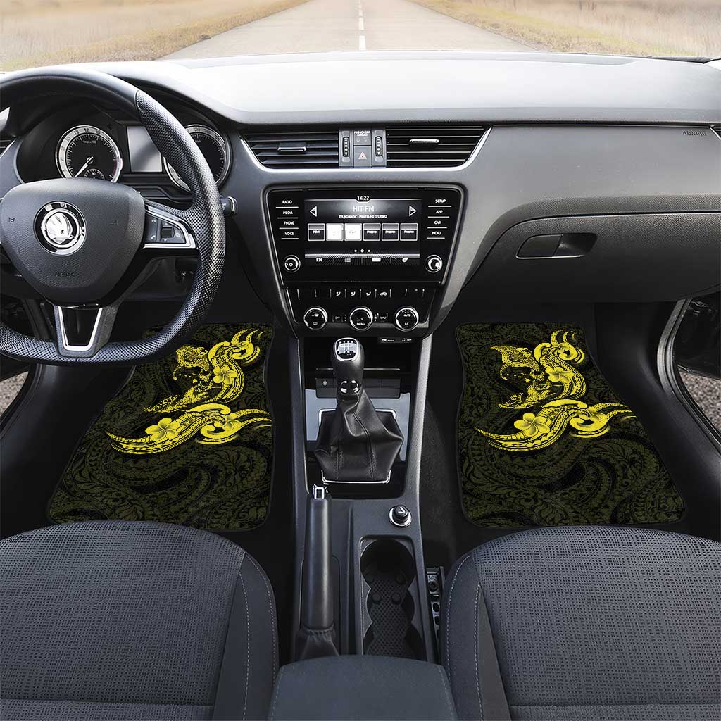 Hawaiian Manta Rays Car Mats Tribal Hibiscus Polynesian Tattoos Yellow Color - Polynesian Pride
