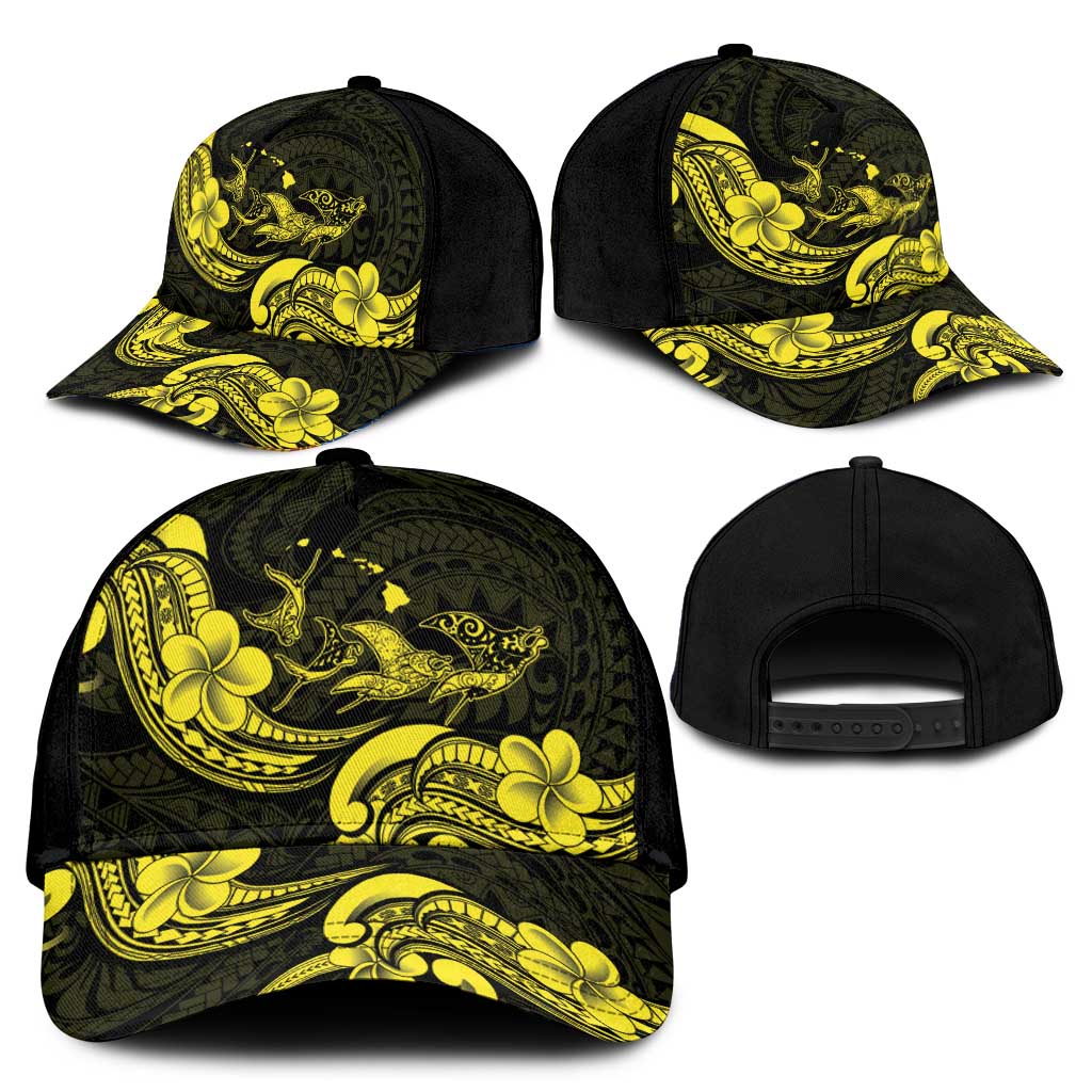 Hawaiian Manta Rays Classic Cap Tribal Hibiscus Polynesian Tattoos Yellow Color - Polynesian Pride