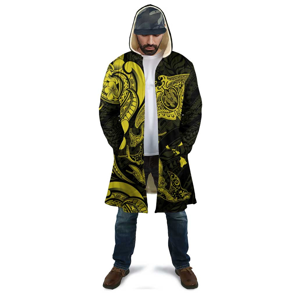 Hawaiian Manta Rays Cloak Tribal Hibiscus Polynesian Tattoos Yellow Color - Polynesian Pride