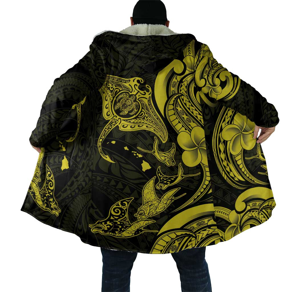Hawaiian Manta Rays Cloak Tribal Hibiscus Polynesian Tattoos Yellow Color - Polynesian Pride