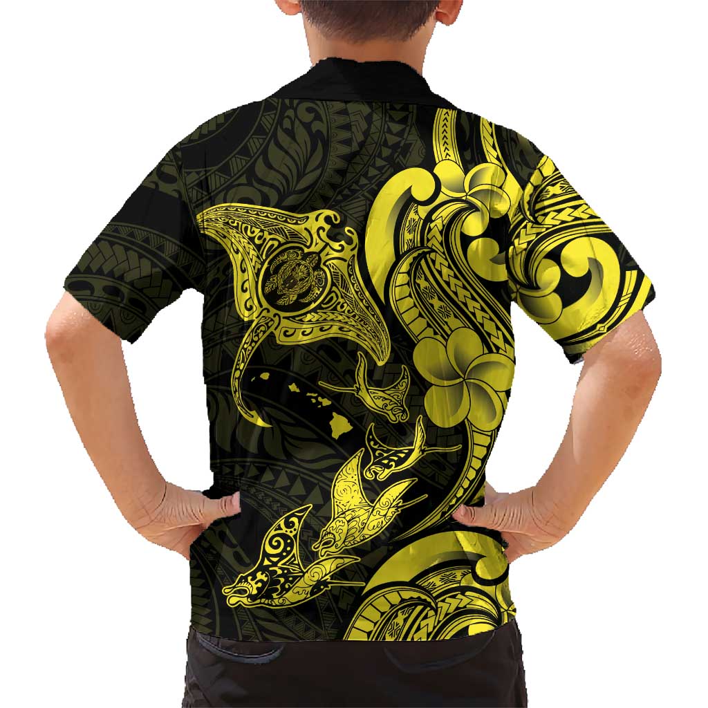 Hawaiian Manta Rays Family Matching Puletasi and Hawaiian Shirt Tribal Hibiscus Polynesian Tattoos Yellow Color LT03 - Polynesian Pride