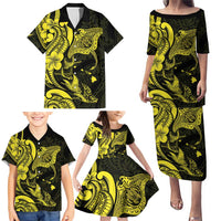 Hawaiian Manta Rays Family Matching Puletasi and Hawaiian Shirt Tribal Hibiscus Polynesian Tattoos Yellow Color LT03 - Polynesian Pride