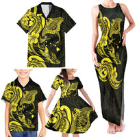 Hawaiian Manta Rays Family Matching Tank Maxi Dress and Hawaiian Shirt Tribal Hibiscus Polynesian Tattoos Yellow Color - Polynesian Pride