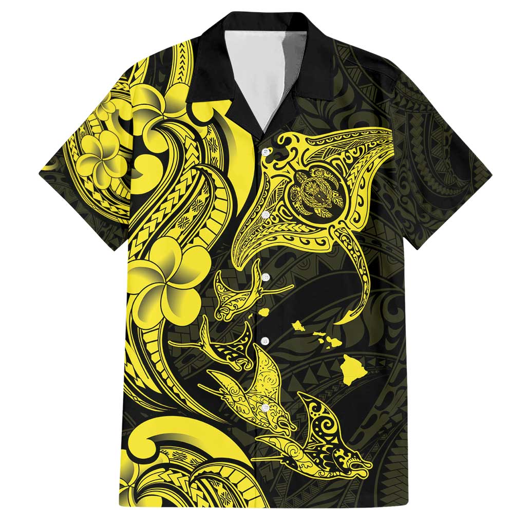 Hawaiian Manta Rays Hawaiian Shirt Tribal Hibiscus Polynesian Tattoos Yellow Color - Polynesian Pride
