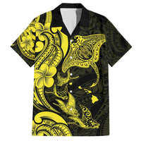 Hawaiian Manta Rays Hawaiian Shirt Tribal Hibiscus Polynesian Tattoos Yellow Color - Polynesian Pride