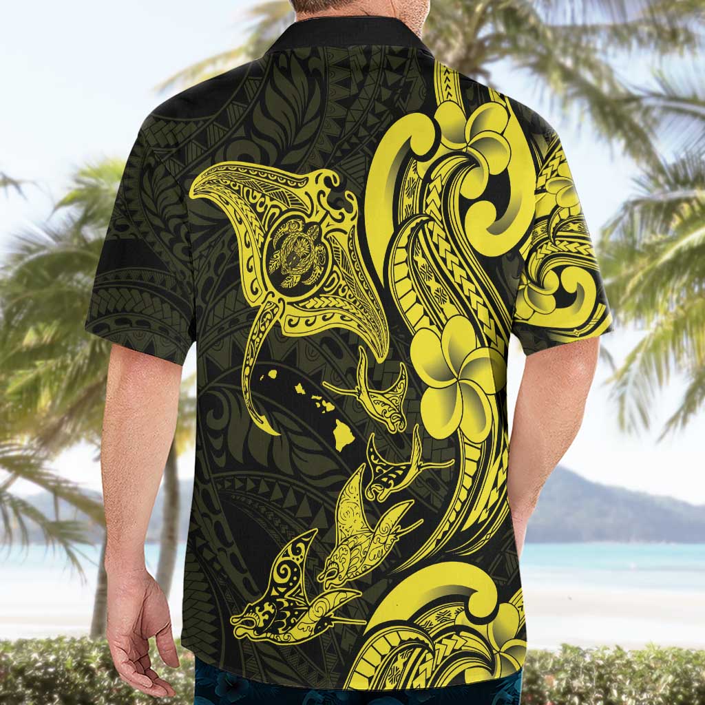 Hawaiian Manta Rays Hawaiian Shirt Tribal Hibiscus Polynesian Tattoos Yellow Color - Polynesian Pride
