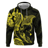 Hawaiian Manta Rays Hoodie Tribal Hibiscus Polynesian Tattoos Yellow Color - Polynesian Pride