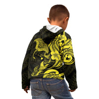 Hawaiian Manta Rays Kid Hoodie Tribal Hibiscus Polynesian Tattoos Yellow Color - Polynesian Pride
