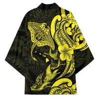 Hawaiian Manta Rays Kimono Tribal Hibiscus Polynesian Tattoos Yellow Color - Polynesian Pride