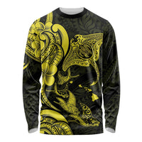 Hawaiian Manta Rays Long Sleeve Shirt Tribal Hibiscus Polynesian Tattoos Yellow Color - Polynesian Pride
