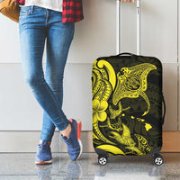 Hawaiian Manta Rays Luggage Cover Tribal Hibiscus Polynesian Tattoos Yellow Color - Polynesian Pride