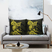 Hawaiian Manta Rays Pillow Cover Tribal Hibiscus Polynesian Tattoos Yellow Color - Polynesian Pride