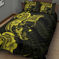 Hawaiian Manta Rays Quilt Bed Set Tribal Hibiscus Polynesian Tattoos Yellow Color - Polynesian Pride