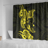 Hawaiian Manta Rays Shower Curtain Tribal Hibiscus Polynesian Tattoos Yellow Color - Polynesian Pride