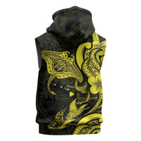 Hawaiian Manta Rays Sleeveless Hoodie Tribal Hibiscus Polynesian Tattoos Yellow Color - Polynesian Pride