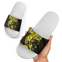 Hawaiian Manta Rays Slide Sandals Tribal Hibiscus Polynesian Tattoos Yellow Color - Polynesian Pride