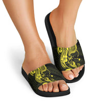 Hawaiian Manta Rays Slide Sandals Tribal Hibiscus Polynesian Tattoos Yellow Color - Polynesian Pride