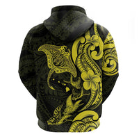 Hawaiian Manta Rays Zip Hoodie Tribal Hibiscus Polynesian Tattoos Yellow Color - Polynesian Pride