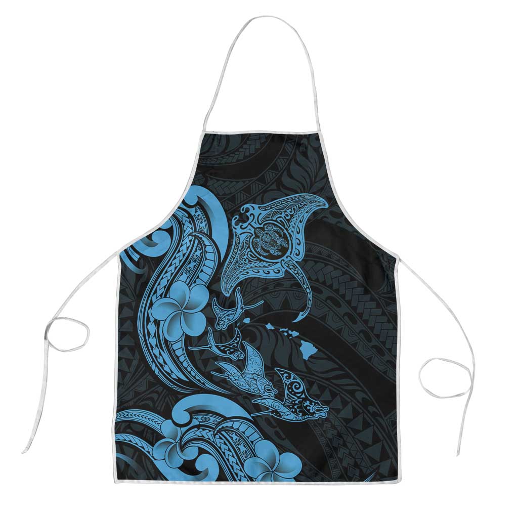 Hawaiian Manta Rays Apron Tribal Hibiscus Polynesian Tattoos Blue Color - Polynesian Pride