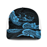 Hawaiian Manta Rays Baseball Net Cap Tribal Hibiscus Polynesian Tattoos Blue Color - Polynesian Pride