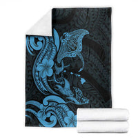 Hawaiian Manta Rays Blanket Tribal Hibiscus Polynesian Tattoos Blue Color - Polynesian Pride