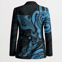 Hawaiian Manta Rays Blazer Tribal Hibiscus Polynesian Tattoos Blue Color - Polynesian Pride
