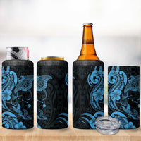 Hawaiian Manta Rays 4 in 1 Can Cooler Tumbler Tribal Hibiscus Polynesian Tattoos Blue Color - Polynesian Pride