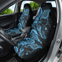 Hawaiian Manta Rays Car Seat Cover Tribal Hibiscus Polynesian Tattoos Blue Color - Polynesian Pride