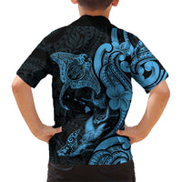 Hawaiian Manta Rays Family Matching Puletasi and Hawaiian Shirt Tribal Hibiscus Polynesian Tattoos Blue Color LT03 - Polynesian Pride