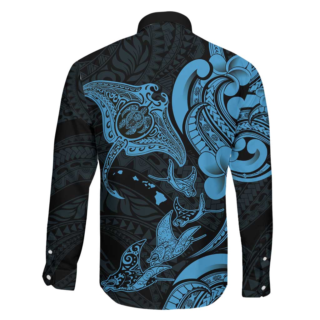 Hawaiian Manta Rays Family Matching Puletasi and Hawaiian Shirt Tribal Hibiscus Polynesian Tattoos Blue Color LT03 - Polynesian Pride