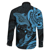 Hawaiian Manta Rays Family Matching Puletasi and Hawaiian Shirt Tribal Hibiscus Polynesian Tattoos Blue Color LT03 - Polynesian Pride